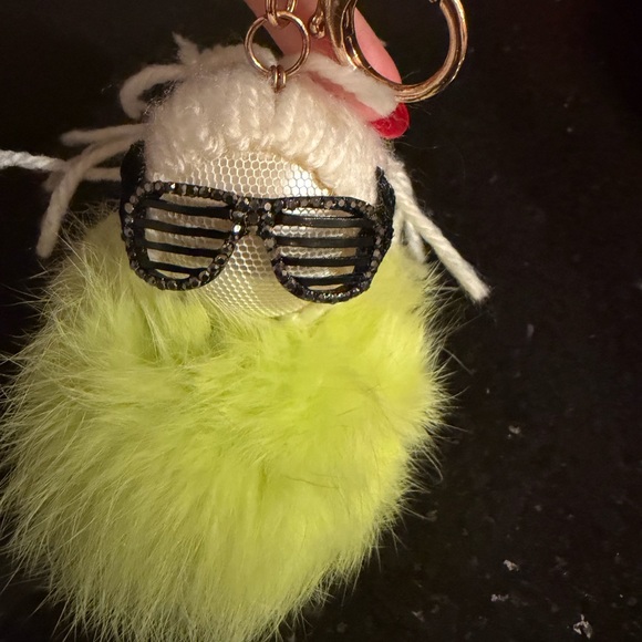 Fluffy Lime Green Keychain with Sunglasses - Picture 6 of 10